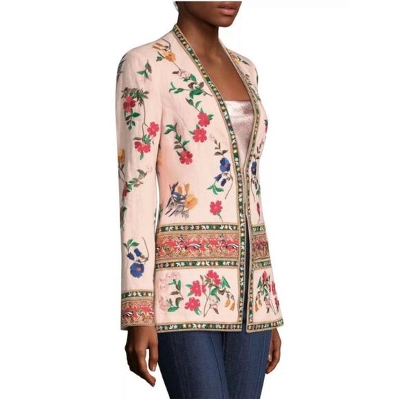 Alice + Olivia Jerri Embroidered Linen Jacket Size 4 - Picture 9 of 16